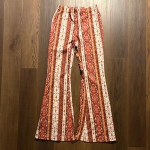 SHEIN Orange and Cream Patterned Flare Pants